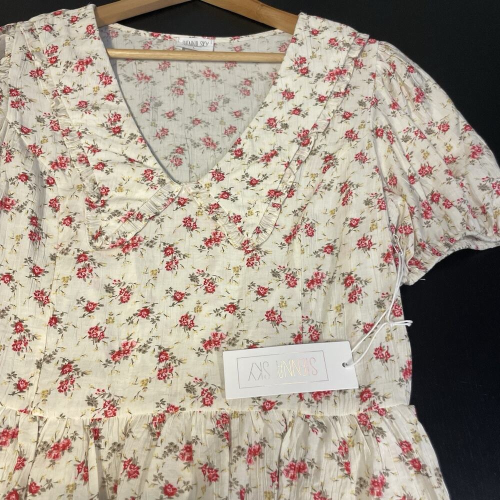 NWT Sienna Sky Floral Puff Sleeve Cropped Peplum Top Cottagecore Coquette Size L - Picture 6 of 10